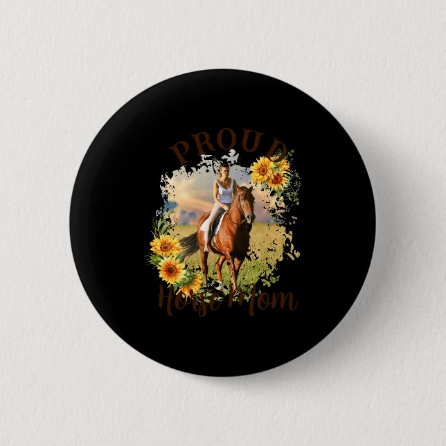 Horse Pet Photo Text Sunflower Accent T Shirt  Button (Vorderseite)