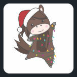 Horse Pony Christmas Snow Winter Animals Horses Quadratischer Aufkleber<br><div class="desc">The horse at Christmas with fairy lights. Funny animals with gifts and snow for the holidays. Also funny for Christmas in July. Horses are cute animals and perfect for Christmas.</div>