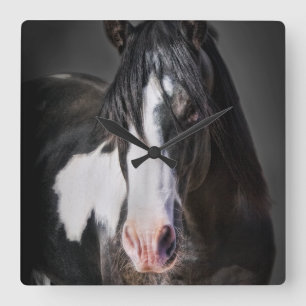 Horse Portrait II Quadratische Wanduhr