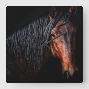 Horse Portrait VII Quadratische Wanduhr