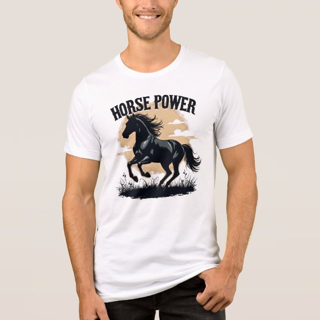 Horse Power Black Stallion Running Western Rustic Tri-Blend Shirt (Vorderseite)