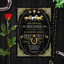 Horse Racing Derby Day Party Art Deco Black Gold Einladung