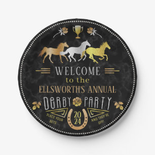 Horse Racing Derby Day Party Art Deco Black Gold Pappteller