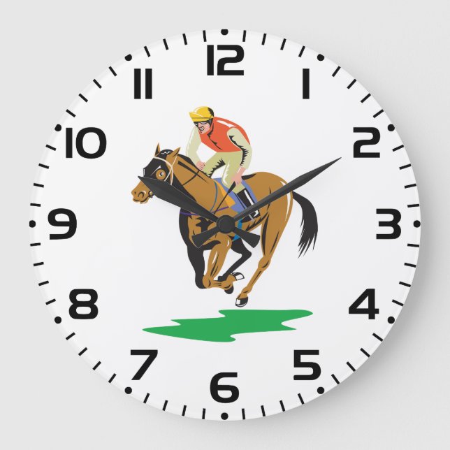 Horse Racing Jockey Galloping Große Wanduhr (Vorderseite)