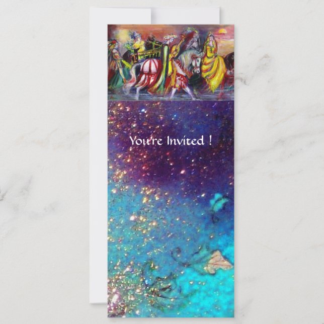 HORSE RIDERS, MUSIK IN DER NACHT, Gold Blue Gparkl Einladung (Vorderseite)