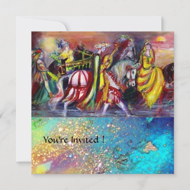 HORSE RIDERS, MUSIK IN DER NACHT, Gold Blue Gparkl Einladung (Vorderseite)