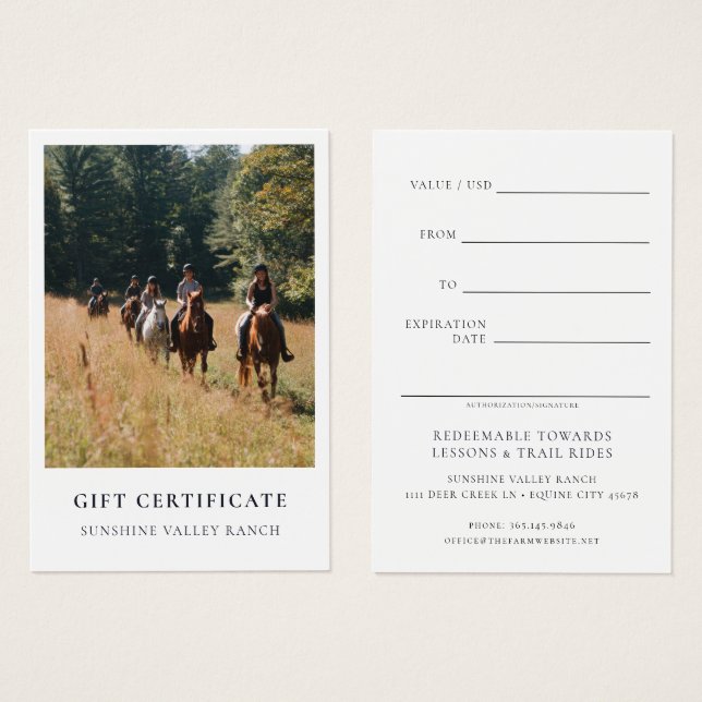 Horse Riding Lessons Gift Certificate Template (Vorne & Hinten)