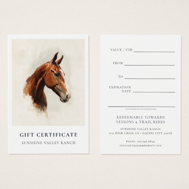 Horse Riding Lessons Gift Certificate Template (Vorne & Hinten)