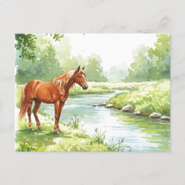 Horse River Peaceful Watercolor Nature Postcard Feiertagspostkarte
