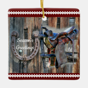 Horse Saddle Horse Shoe Corral Zaun Western Keramikornament