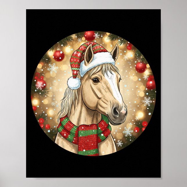 Horse Santa Hat Christmas Lights Family Matching W Poster (Vorne)