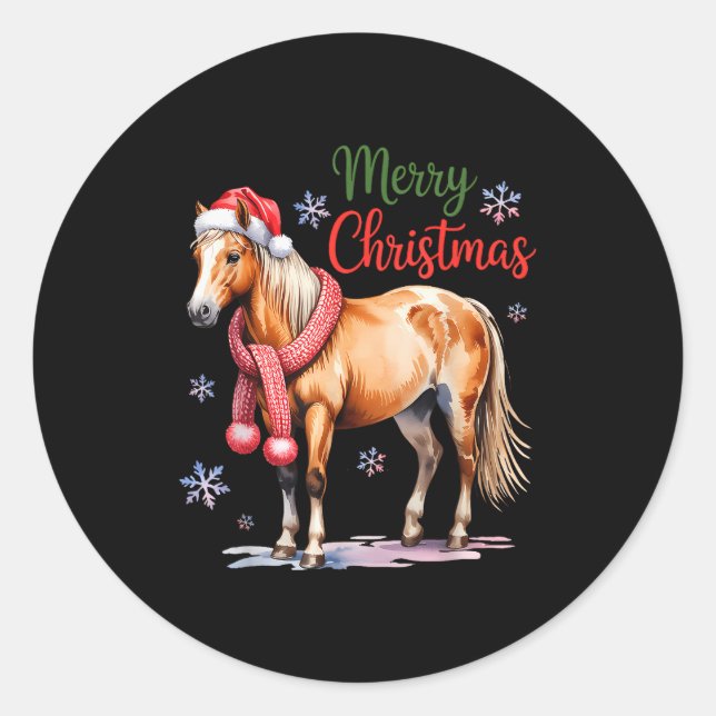 Horse Santa Hat Christmas Lights Family Matching W Runder Aufkleber (Vorderseite)