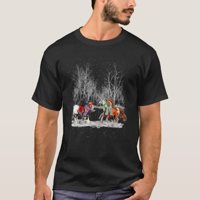 Horse Scarf Winter Christmas Tree Xmas Forest Snow T-Shirt (Vorderseite)