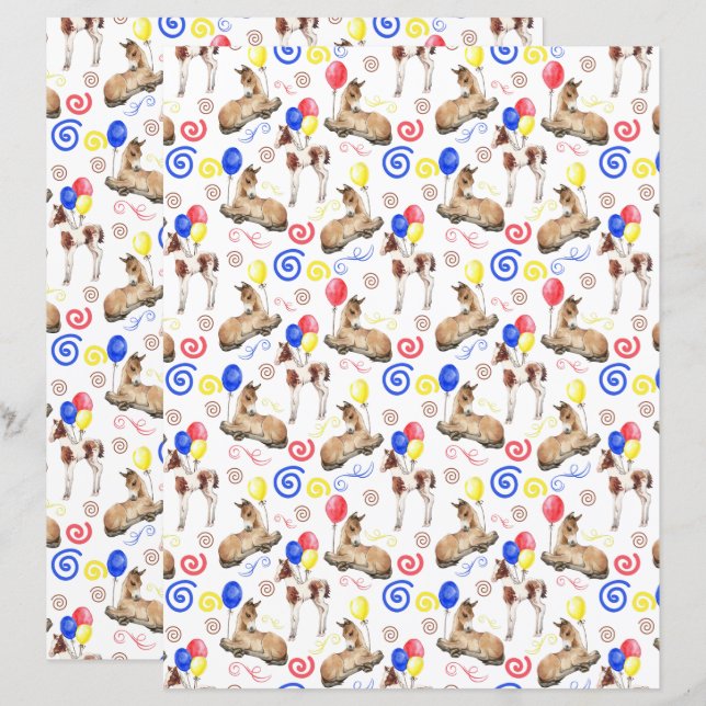 Horse Scrapbook Paper in White (Vorne/Hinten)