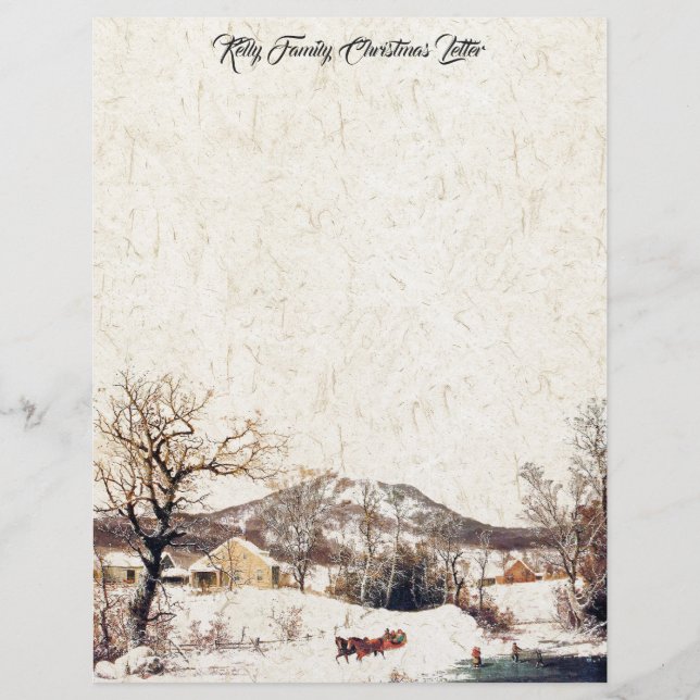 Horse Sleigh Family Christmas Letter Writing Paper Briefbogen (Vorderseite)