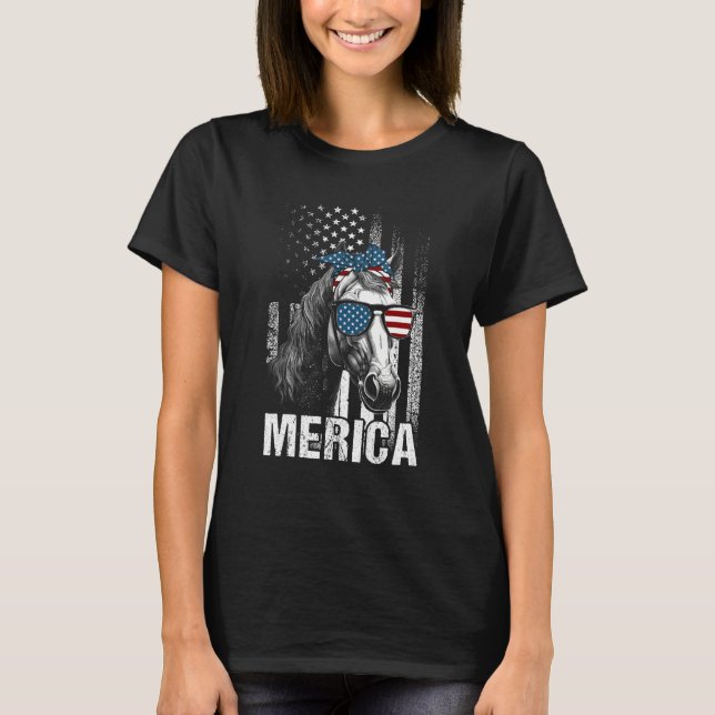Horse Sunglasses  Animal  American Flag Patriotic T-Shirt (Vorderseite)