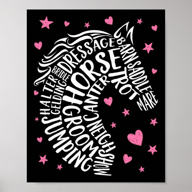 Horse Typografy Art Reitsport Poster (Vorne)