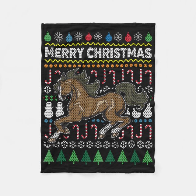 Horse Ugly Christmas Sweater Wildlife Series Fleecedecke (Vorderseite)