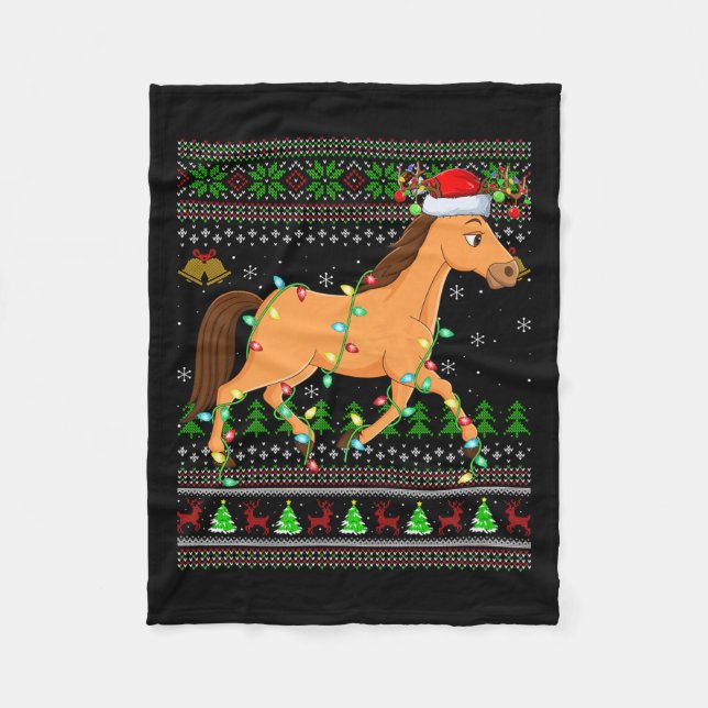 Horse Ugly Christmas Sweaters Holiday Santa Cute X Fleecedecke (Vorderseite)