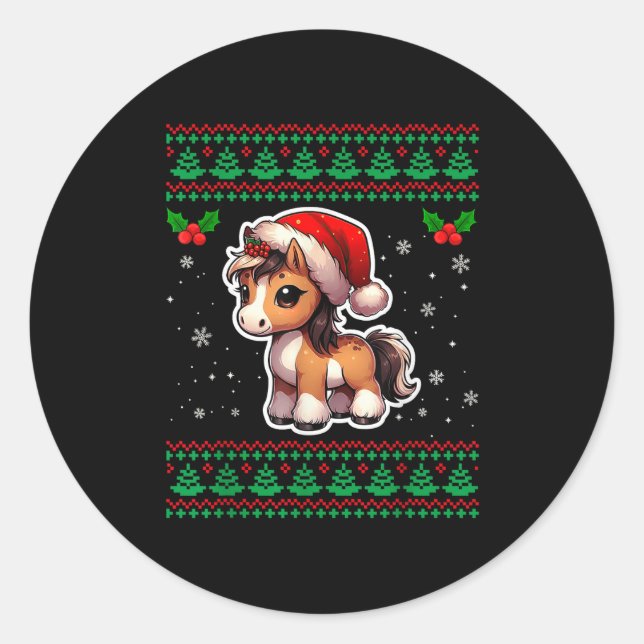 Horse Ugly Weihnachts Sweater Ny Xmas für Erwachse Runder Aufkleber (Vorderseite)