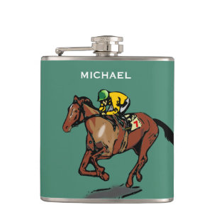 Horse und Jockey Horse Racing Green Personalisiert Flachmann