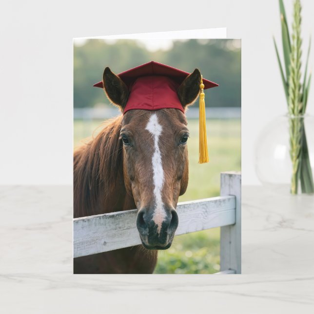 Horse Wearing a Red Graduation Cap Karte (Vorderseite)