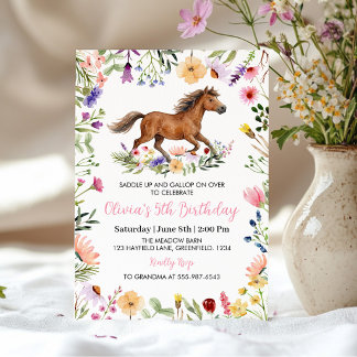Horse Wildflower Rustic Girl Birthday Invitation Einladung