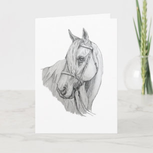 Horse with Flowing Mane Pencil Portrait Blank Karte