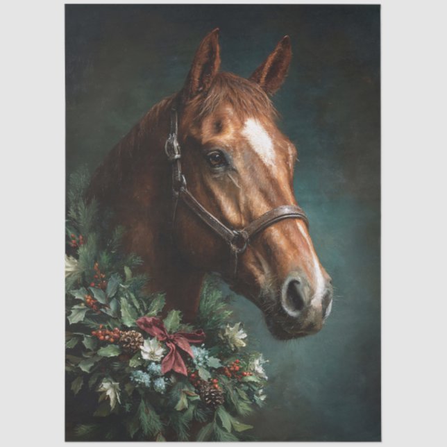 Horse with Holiday Wreath and Red Ribbon Seidenpapier (Vorderseite)