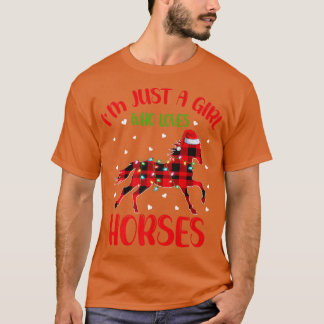 Horse Xmas Lights Family Matching Red Pläd Horse T-Shirt