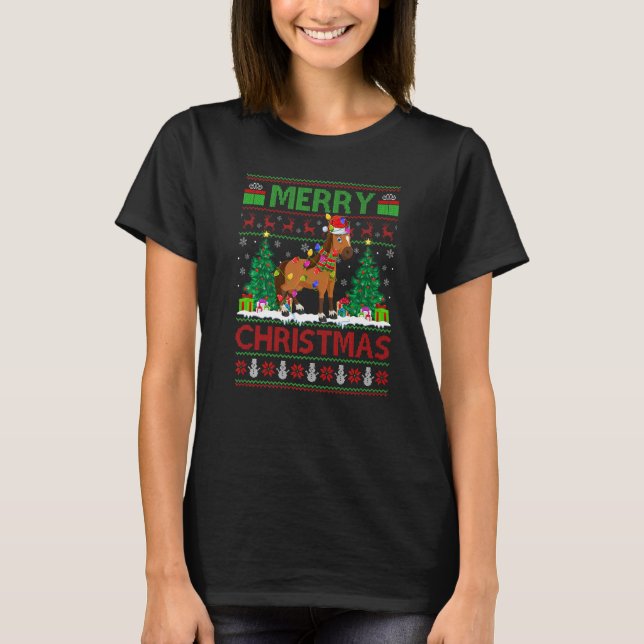 Horse  Xmas Tree Lights Ugly Santa Horse Christmas T-Shirt (Vorderseite)
