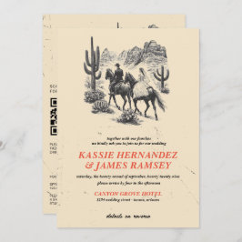 Horseback Canyon Couple mit QR Code und Details Einladung