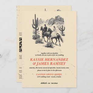 Horseback Canyon Couple mit QR Code und Details Einladung