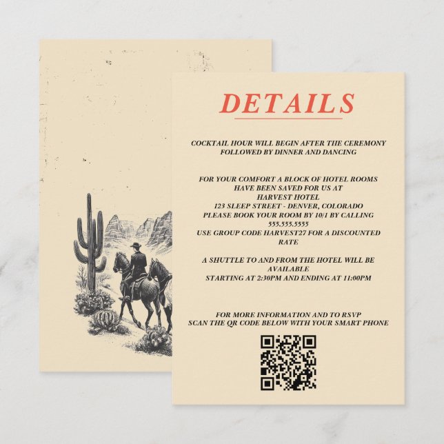 Horseback Canyon Couple QR Code und Details Begleitkarte (Vorne/Hinten)