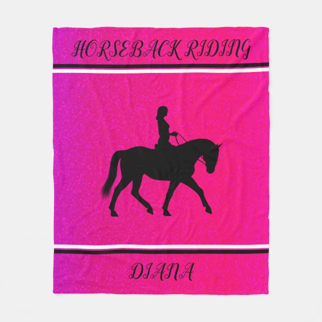 HORSEBACK REITMÄDCHEN PERSONALISIERT IN PINK & SCH FLEECEDECKE (Vorderseite)