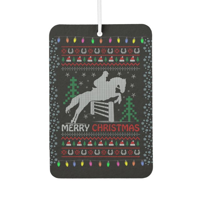 Horseback Riding Jumping Frohe Weihnachten Autolufterfrischer (Vorderseite)