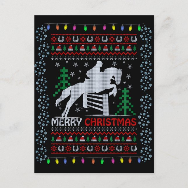 Horseback Riding Jumping Frohe Weihnachten Postkarte (Vorderseite)