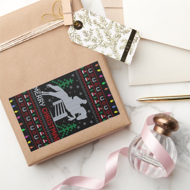 Horseback Riding Jumping Frohe Weihnachten Rechteckiger Aufkleber (Schenken)