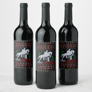 Horseback Riding Jumping Frohe Weihnachten Weinetikett