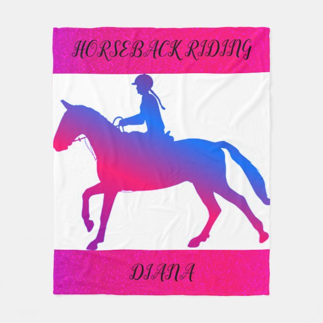 HORSEBACK RIDING MIRL PERSONALISIERT IN PINK & BLA FLEECEDECKE (Vorderseite)