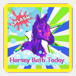 Horsebad heute Comic Quadratischer Aufkleber