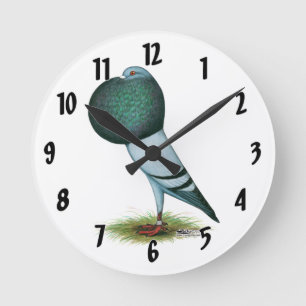 Horseman Pouter Pigeon Blue Runde Wanduhr