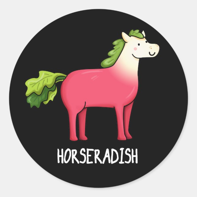 Horseradish Funny Horse Pub Dark BG Runder Aufkleber (Vorderseite)