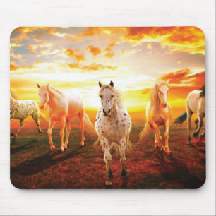 Horses at sunset throw pillow mousepad