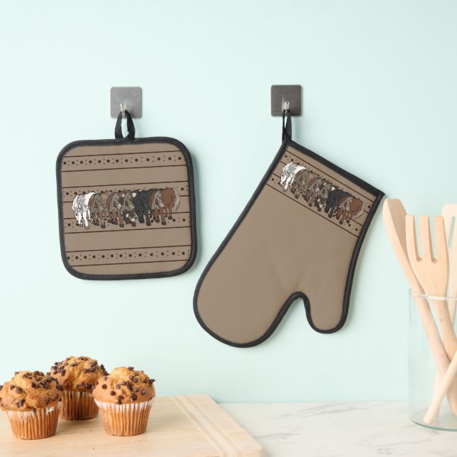 Horses by figdewdrop Oven Mitt & Pot Ofenhandschuh & Topflappen-Set (Insitu (Hängend))