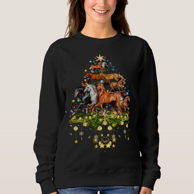 Horses Christmas Tree Lights Holiday Horse Sweatshirt (Vorderseite)