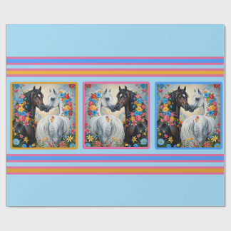 Horses Framed in flowers Wrapping Paper Geschenkpapier