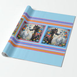 Horses Framed in flowers Wrapping Paper Geschenkpapier