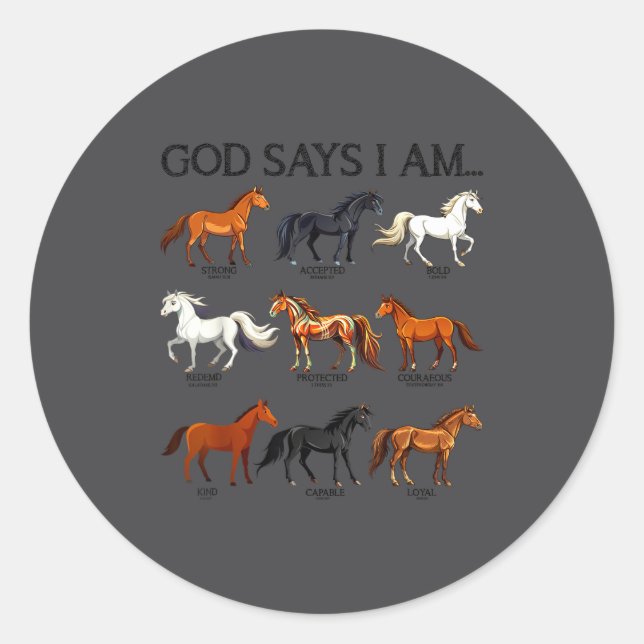Horses God Says I Am Cute Christian Girl Teen Bibl Runder Aufkleber (Vorderseite)