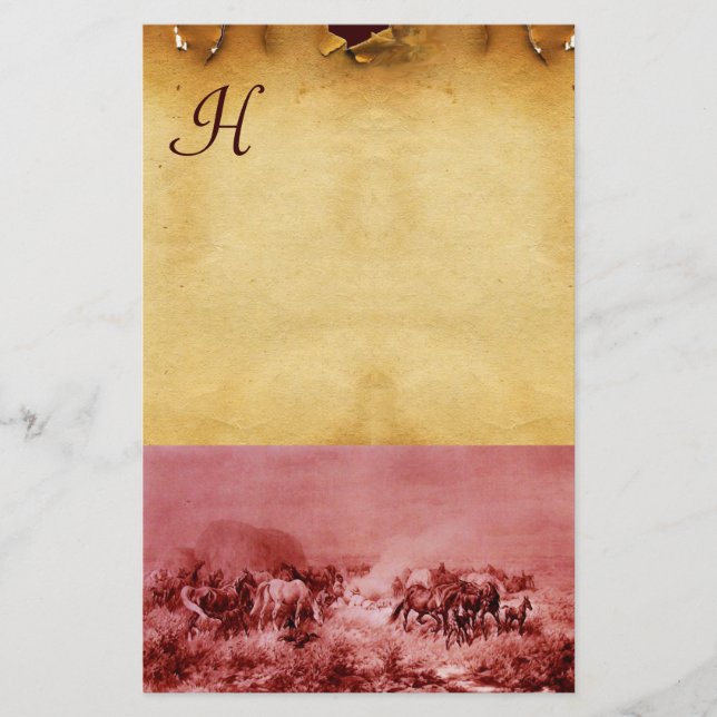 HORSES GRAZPARCHMENT MONOGRAM Rotes Brown Briefpapier (Vorderseite)